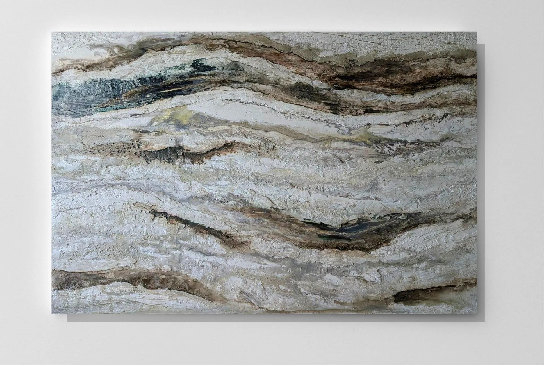 Rusto No. 004 hung on a white wall — texture painting by Cristina Luque